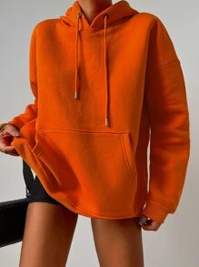 RueChic Drop Shoulder Kangaroo Pocket Hoodie - Orange - View 6