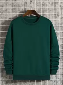 Manfinity Dauomo Men Round Neck Thermal Lined Sweatshirt - Dark Green - View 1