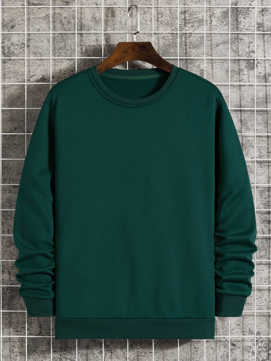 Manfinity Dauomo Men Round Neck Thermal Lined Sweatshirt - Dark Green - View 1