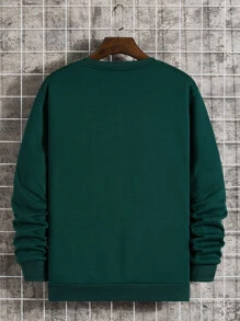 Manfinity Dauomo Men Round Neck Thermal Lined Sweatshirt - Dark Green - View 2