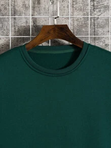 Manfinity Dauomo Men Round Neck Thermal Lined Sweatshirt - Dark Green - View 3