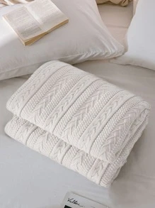 1pc Plain Knitted Throw Blanket - White - View 2