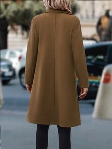 SHEIN LUNE Waterfall Collar Zipper Overcoat - Brown - View 3