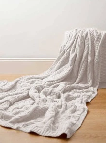 1pc Plain Knitted Throw Blanket - White - View 3