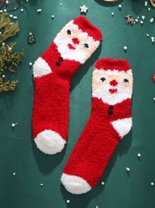 Christmas Figure Graphic Fuzzy Crew Socks - Red - View 2