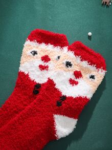 Christmas Figure Graphic Fuzzy Crew Socks - Red - View 3