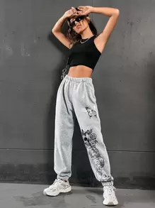 SHEIN Unity 蝴蝶和骷髏印花衛褲 - 淺灰色 - 查看 6