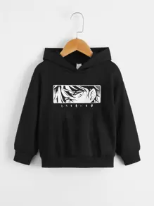 SHEIN Áo nỉ in hình nhân vật và chữ Nhật dành cho bé trai - màu đen - Xem 1