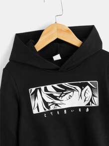 SHEIN Áo nỉ in hình nhân vật và chữ Nhật dành cho bé trai - màu đen - Xem 3