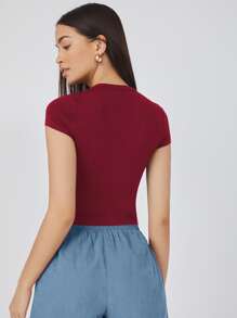 SHEIN BASICS Top corto de manga casquillo unicolor - Burdeos - Ver 2