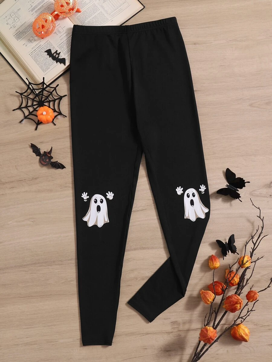 SHEIN Leggings Bé Gái Lễ Các Thánh Giải trí - màu đen - Xem 1