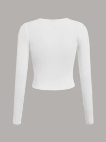 SHEIN Qutie Balletcore Contrast Lace Knot Front Tee - White - View 2