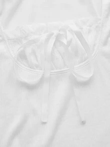 SHEIN Qutie Balletcore Contrast Lace Knot Front Tee - White - View 3