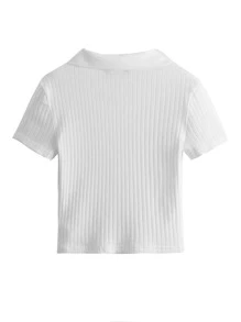 Shein Basics Button Half Placket Rib Knit Tee Shein Usa