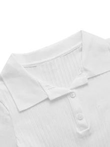 Shein Basics Button Half Placket Rib Knit Tee Shein Usa