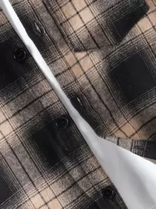 SHEIN Tween Boy 1pc Plaid Print Button Front Hooded Shirt & 1pc Sweatpants