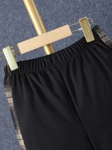 SHEIN Tween Boy 1pc Plaid Print Button Front Hooded Shirt & 1pc Sweatpants