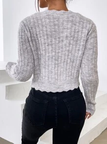 Chiquease Jersey ribete en abanico tejido de canalé - Gris Claro - Ver 2