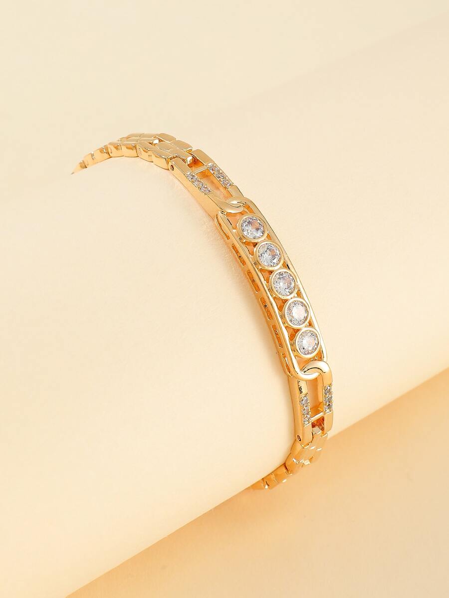Cubic Zirconia Decor Bracelet - Yellow Gold - View 1