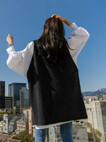 DAZY Split High Low Hem Sweater Vest Without Blouse - Black - View 2