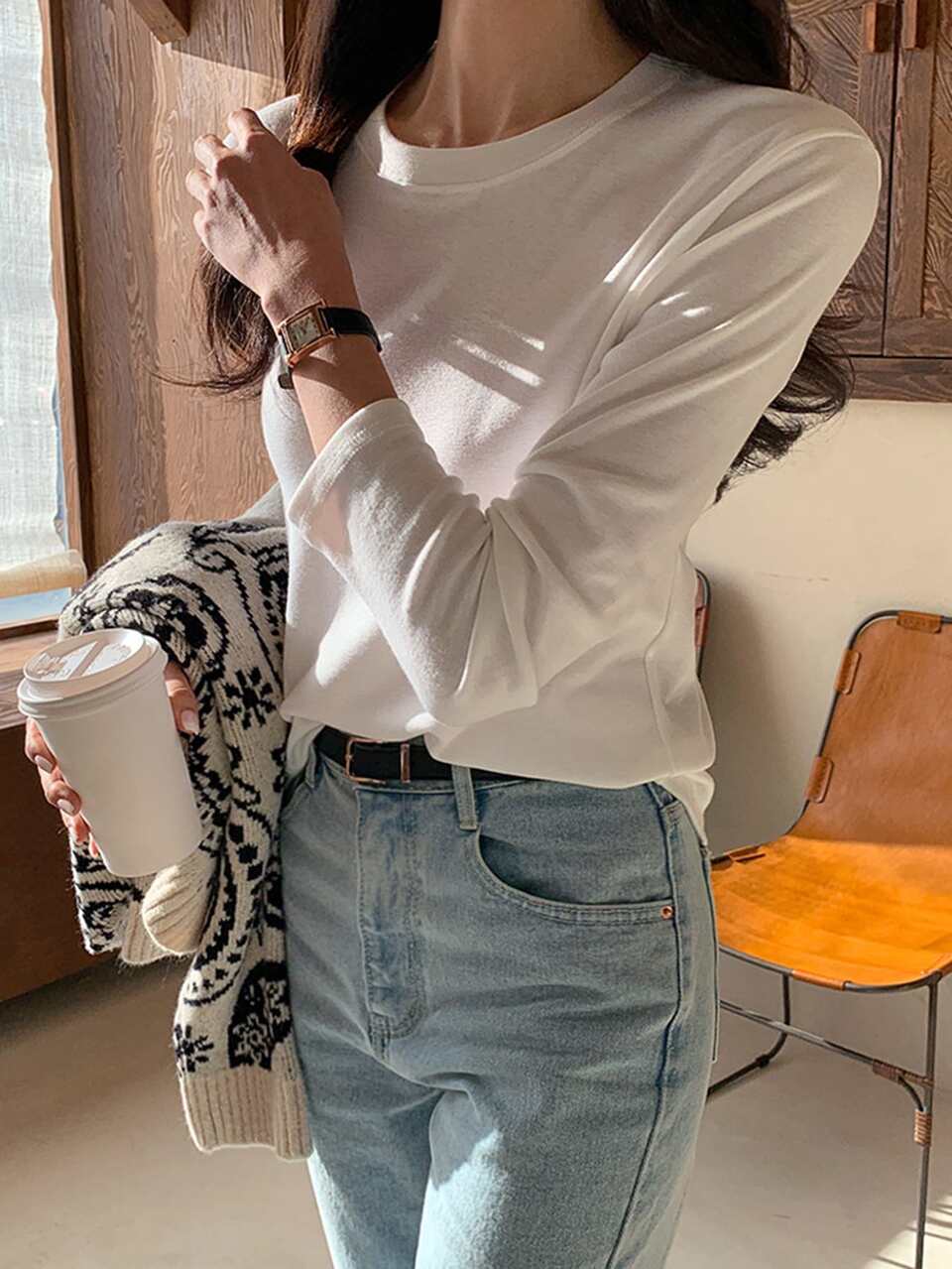 Solid Round Neck Tee,Fall Clothes,Back To School Clothes Long Sleeve Women Tops