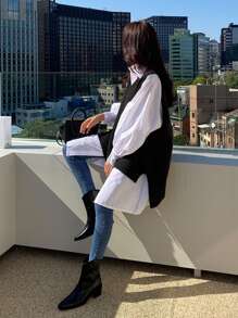 DAZY Split High Low Hem Sweater Vest Without Blouse - Black - View 3