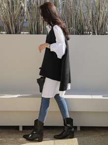 DAZY Split High Low Hem Sweater Vest Without Blouse - Black - View 4