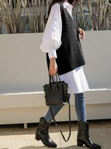 DAZY Split High Low Hem Sweater Vest Without Blouse - Black - View 7