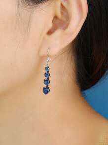 Cubic Zirconia Decor Drop Earrings - Navy Blue - View 4