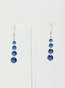 Cubic Zirconia Decor Drop Earrings - Navy Blue - View 5