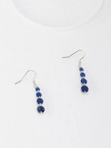 Cubic Zirconia Decor Drop Earrings - Navy Blue - View 6