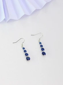 Cubic Zirconia Decor Drop Earrings - Navy Blue - View 7