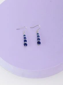 Cubic Zirconia Decor Drop Earrings - Navy Blue - View 8