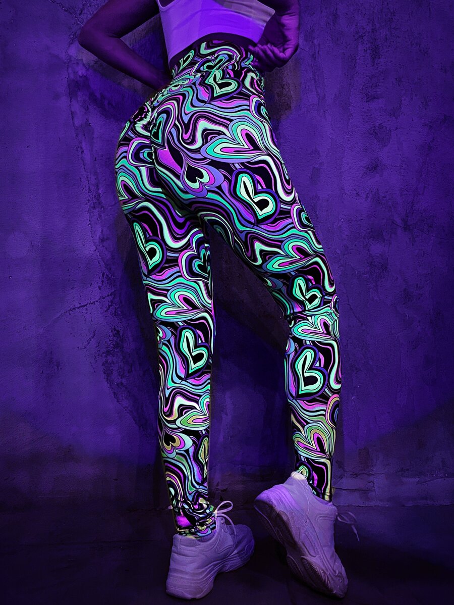 SHEIN ICON Reflective Heart Print Leggings - Multicolor - View 1