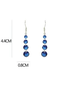 Cubic Zirconia Decor Drop Earrings - Navy Blue - View 9