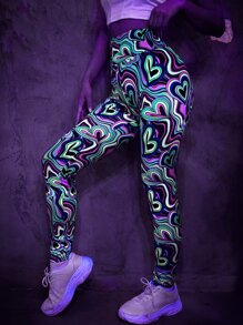 SHEIN ICON Reflective Heart Print Leggings - Multicolor - View 2