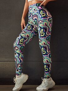 SHEIN ICON Reflective Heart Print Leggings - Multicolor - View 3