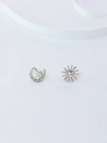 Rhinestone Moon Mismatched Stud Earrings - Silver - View 4