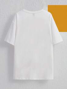 Mermaid Designs Letter & Pumpkin Print Drop Shoulder Oversized Tee - White - View 4