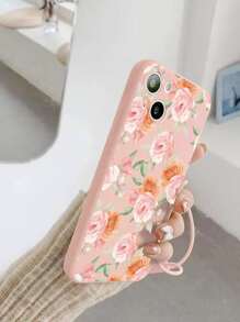 Funda de teléfono con borde recto y patrón de rosa vintage con cordón - Multicolor - Ver 2