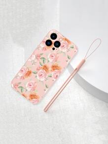 Funda de teléfono con borde recto y patrón de rosa vintage con cordón - Multicolor - Ver 6