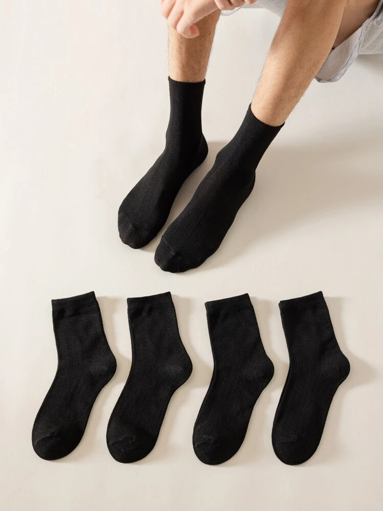5ペア 男性 無地柄クルーソックス - ブラック - 見る 2