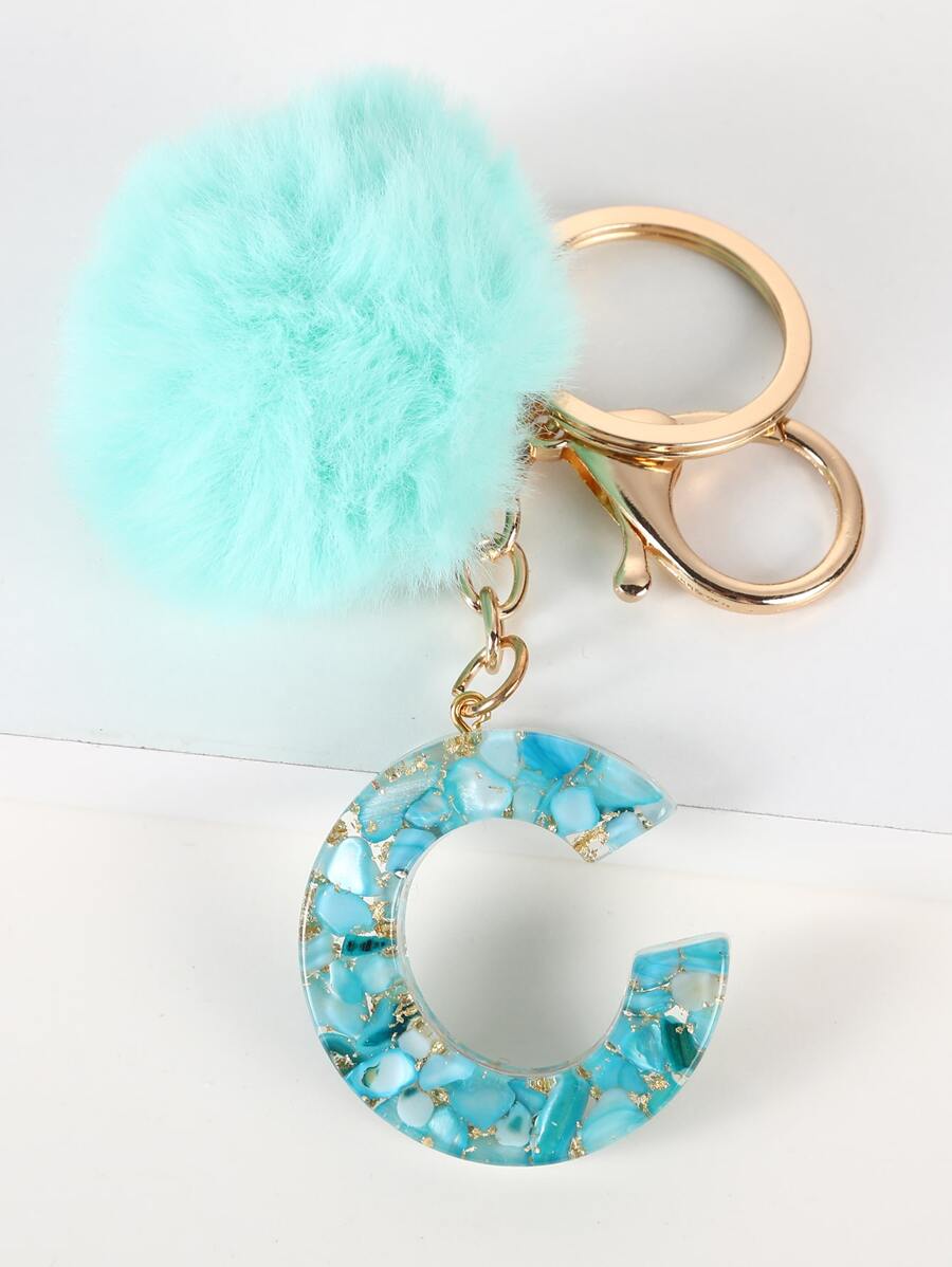 Móc khóa Pom Pom & Letter Charm - Màu xanh lam - Xem 1