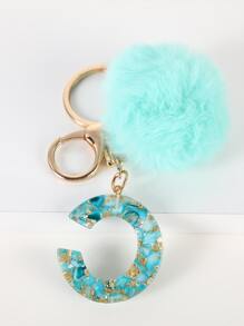 Móc khóa Pom Pom & Letter Charm - Màu xanh lam - Xem 2