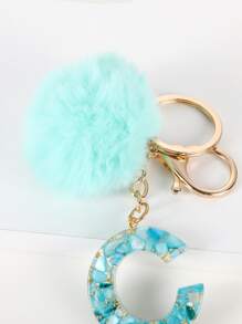 Móc khóa Pom Pom & Letter Charm - Màu xanh lam - Xem 3