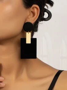 Rectangle Drop Earrings - Black - View 1