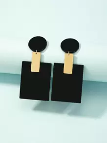 Rectangle Drop Earrings - Black - View 2