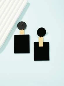 Rectangle Drop Earrings - Black - View 3