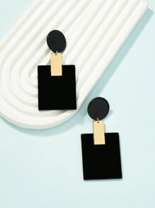 Rectangle Drop Earrings - Black - View 4