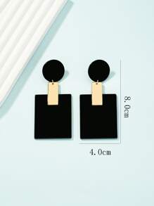 Rectangle Drop Earrings - Black - View 5